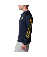 Men's Columbia Navy Michigan Wolverines Terminal Tackle Omni-Shade Raglan Long Sleeve T-shirt