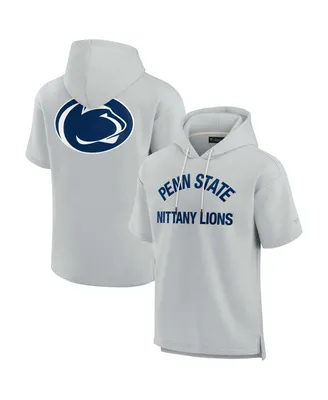 Men's and Women's Fanatics Signature Gray Penn State Nittany Lions Super Soft Fleece Short Sleeve Pullover Hoodie