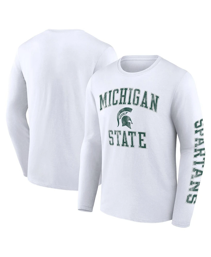 Men's Fanatics White Michigan State Spartans Distressed Arch Over Logo Long Sleeve T-shirt