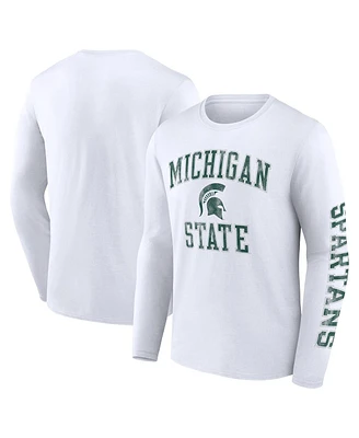 Men's Fanatics White Michigan State Spartans Distressed Arch Over Logo Long Sleeve T-shirt