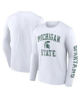 Men's Fanatics White Michigan State Spartans Distressed Arch Over Logo Long Sleeve T-shirt