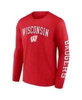 Men's Fanatics Wisconsin Badgers Distressed Arch Over Logo Long Sleeve T-shirt