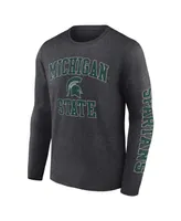 Men's Fanatics Heather Charcoal Michigan State Spartans Distressed Arch Over Logo Long Sleeve T-shirt