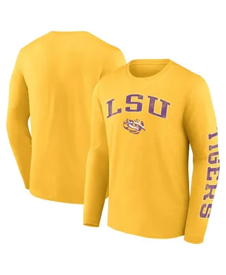 Men's Fanatics Gold Lsu Tigers Distressed Arch Over Logo Long Sleeve T-shirt