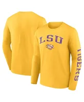 Men's Fanatics Gold Lsu Tigers Distressed Arch Over Logo Long Sleeve T-shirt