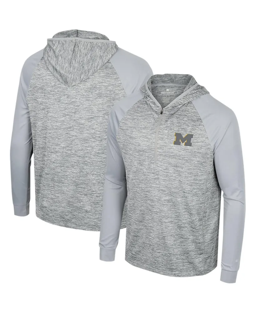 Men's Colosseum Gray Michigan Wolverines Cybernetic Raglan Quarter-Zip Hooded Top