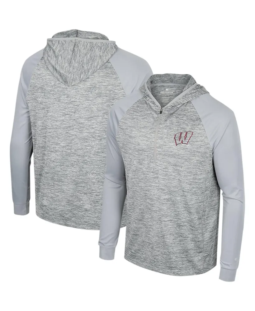 Men's Colosseum Gray Wisconsin Badgers Cybernetic Raglan Quarter-Zip Hooded Top