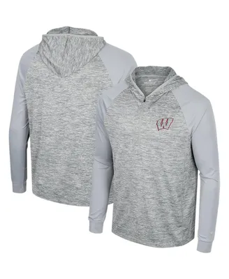 Men's Colosseum Gray Wisconsin Badgers Cybernetic Raglan Quarter-Zip Hooded Top