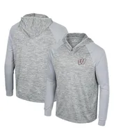 Men's Colosseum Gray Wisconsin Badgers Cybernetic Raglan Quarter-Zip Hooded Top