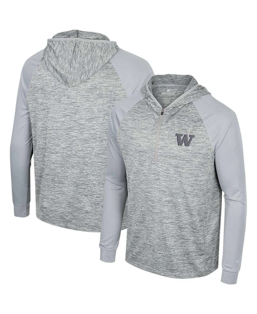 Men's Colosseum Gray Washington Huskies Cybernetic Raglan Quarter-Zip Hooded Top