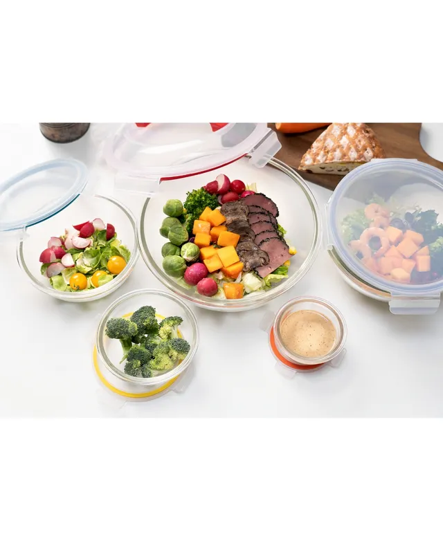 Genicook 5 PC Container Nesting Borosilicate Glass Mixing Bowl Set with Locking Lids and Carry Handle - Multicolor