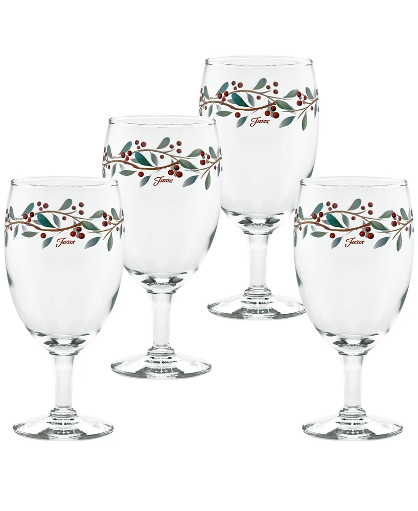 Fiesta Nutcracker Holly Footed Goblet Glasses, Set of 4