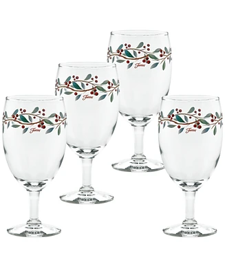 Fiesta Nutcracker Holly Footed Goblet Glasses, Set of 4