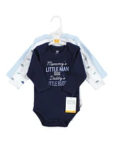 Hudson Baby Boys Cotton Long-Sleeve Bodysuits, Newest Family Member, 9-12 Months