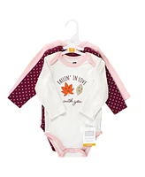 Hudson Baby Girls Cotton Long-Sleeve Bodysuits, Fall 3-Pack, 6-9 Months