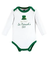 Hudson Baby Baby Boys Hudson Cotton Long-Sleeve Bodysuits, Lucky Charm, 0-3 Months