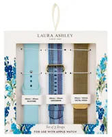 Laura Ashley Women's Gold-Tone Mesh, Blue Grosgrain and Blue Silicone Strap Sets Compatible with Apple Watch 38mm, 40mm, 41mm