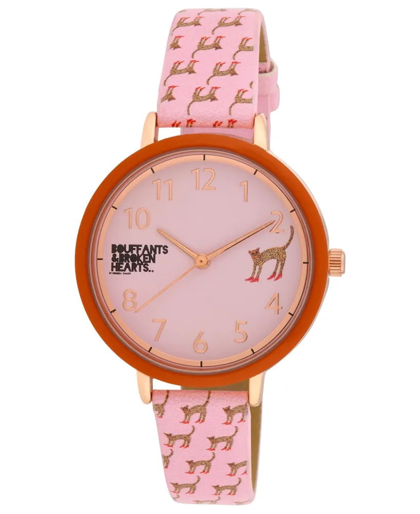 Kendra Dandy Women's Quartz Bouffants and Broken Hearts Pink Faux Leather Watch 36mm