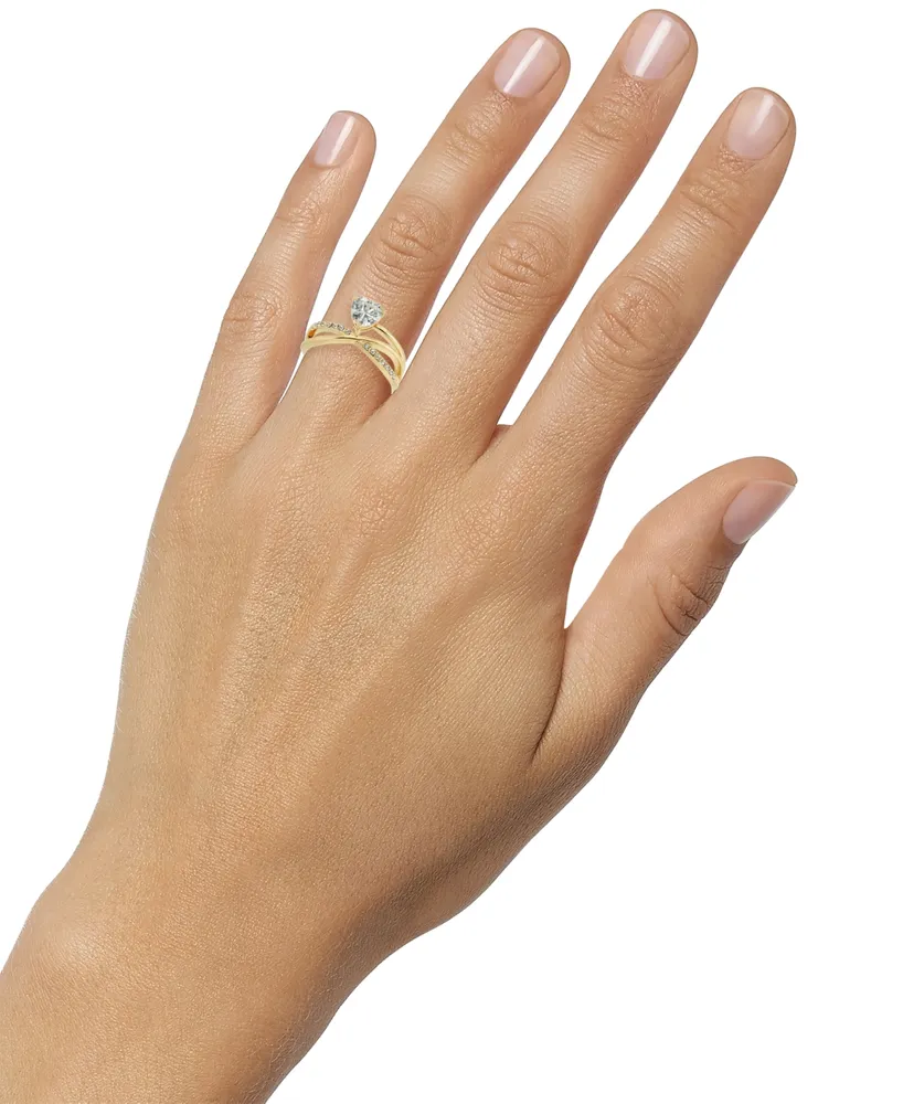 Charter Club Gold-Tone Pave & Heart Cubic Zirconia Asymmetrical Ring, Created for Macy's