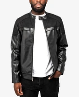 X-Ray Men's Shiny Polyurethane and Faux Suede Detailing with Shearling Lining Jacket