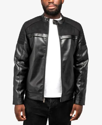 X-Ray Men's Shiny Polyurethane and Faux Suede Detailing with Shearling Lining Jacket