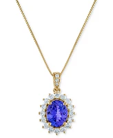 Tanzanite (2 ct. t.w.) & Diamond (1/2 Oval Halo 18" Pendant Necklace 10k Gold