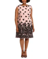 London Times Plus Size Flocked Fit & Flare Dress