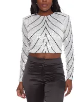 Alex & Sophia Juniors' Scoop-Neck Long-Sleeve Sequin Crop Top