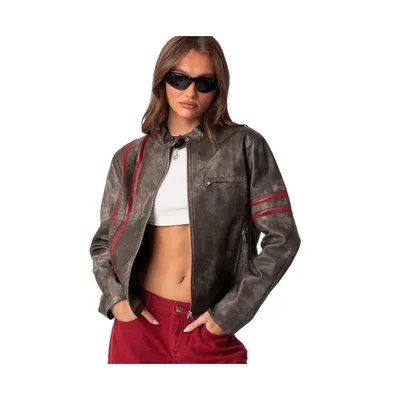 Women's Thunder washed faux leather jacket - Gray