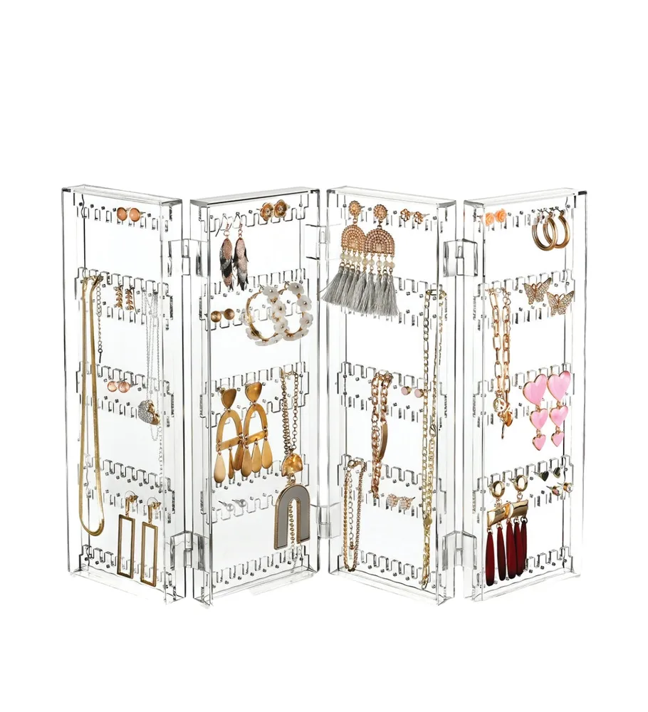 Jewelry Organizer - 5-Tier Earring Holder Rack For 128 Pairs - Compact Stand For Jewelry - Clear Acrylic Necklace Holder
