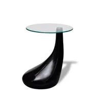 Coffee Table with Round Glass Top High Gloss