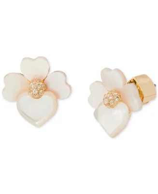 Kate Spade New York Gold-Tone Pave & Mother-of-Pearl Pansy Stud Earrings
