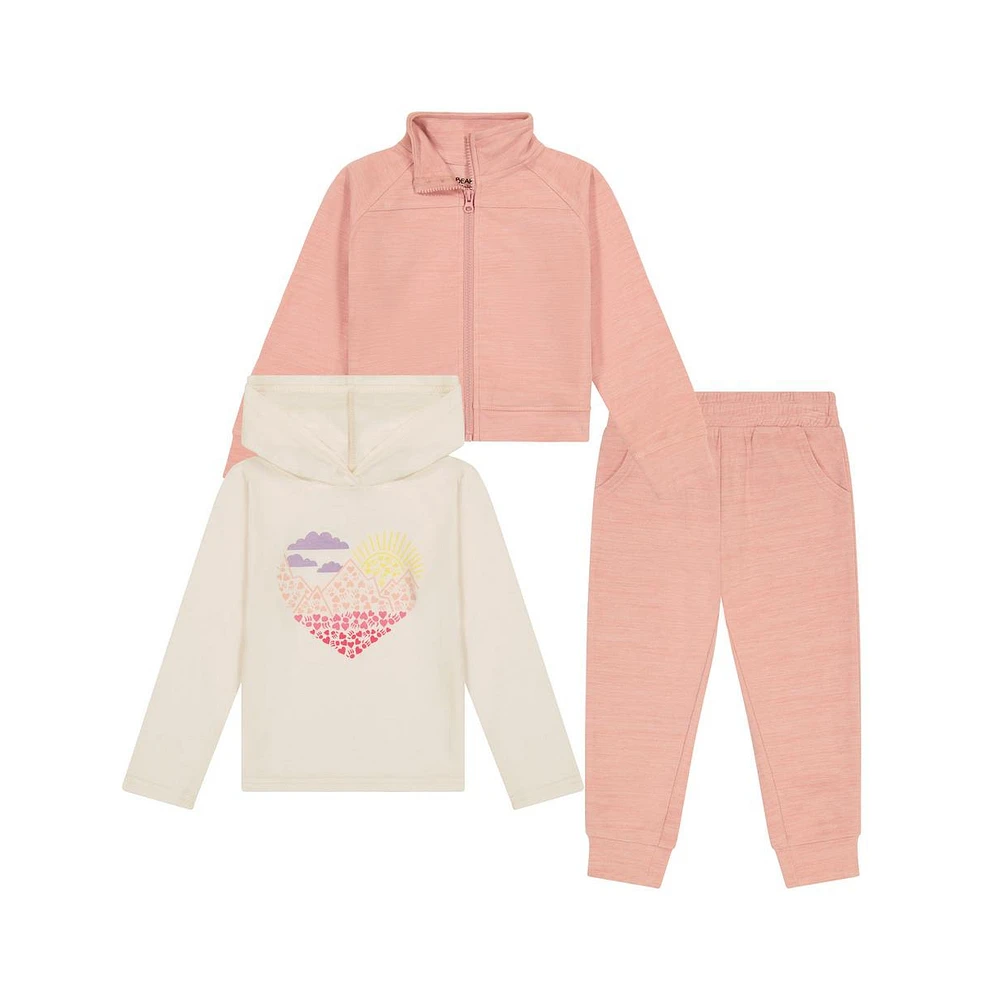 Toddler Girls 3 Piece Outfit Set with Zip Up Jacket, Jogger Pants, and Long Sleeve Hoodie Graphic Top