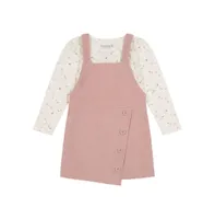 Toddler Girls 2 Piece Outfit Set with Corduroy Jumper Dress and Long Sleeve Floral Top