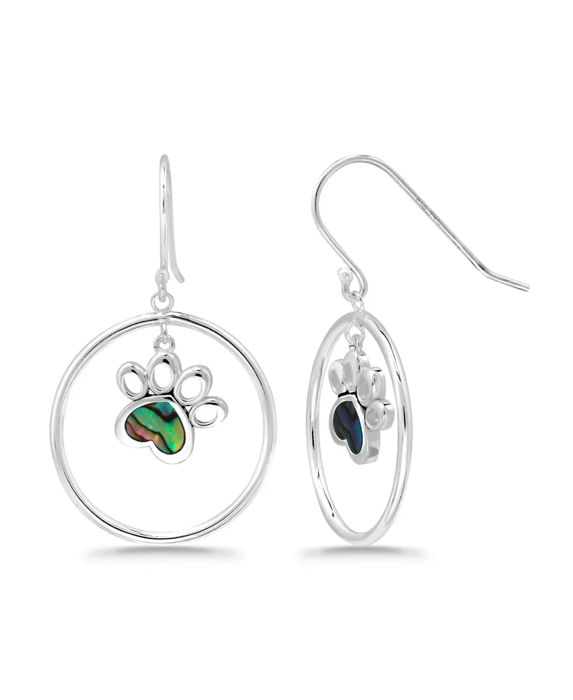 Macy's Abalone Inlay "Paw" Circle Fishhook Drop Earrings