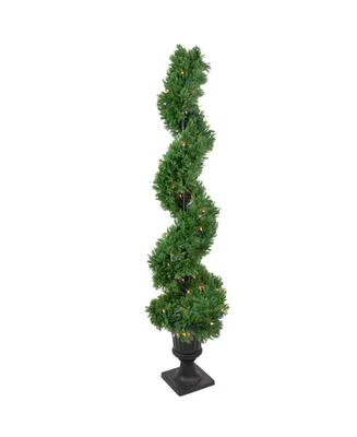 4.5' Pre-Lit Artificial Cedar Spiral Topiary Tree in Urn Style Pot Clear Lights