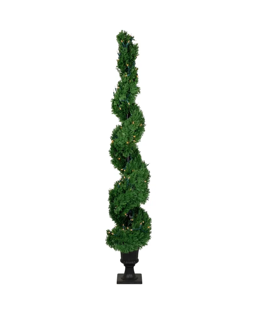 5.5' Pre-Lit Artificial Cedar Spiral Topiary Tree in Urn Style Pot Clear Lights