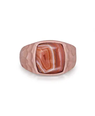 LuvMyJewelry Red Lace Agate Gemstone Hammered Texture Rose Gold Plated SIlver Signet Ring