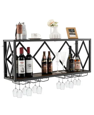 Wall Mounted Wine Rack for 39 Bottles and 12 Glasses