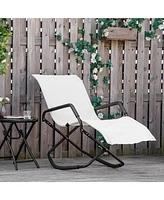 Outsunny Garden Rocking Sun Lounger, Outdoor Zero-Gravity Folding Reclining Rocker Lounge Chair for Sunbathing