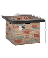 Outsunny Outdoor Propane Fire Pit Table Faux Brown Ledge Stone 32