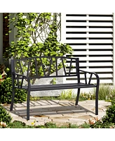 Outsunny 2-Seater Outdoor Garden Patio Bench with a Solid Metal Build, Decorative Backrest, & Ergonomic Comfort Armrests