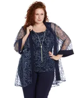 R & M Richards Plus Size Lace Jacket, Top & Pull-On Pants