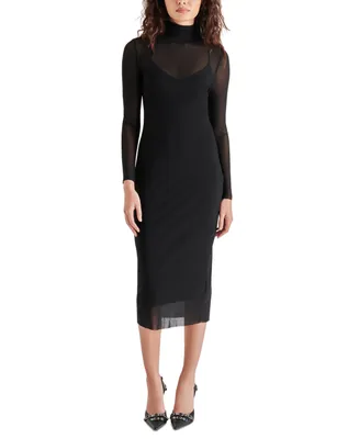 Steve Madden Women's Vivienne Mesh Long-Sleeve Midi Dress