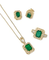 Effy Emerald (2-1/5 ct. t.w.) & Diamond (1/4 ct. t.w.) Emerald-Cut Square Halo 18" Pendant Necklace in 14k Two-Tone Gold