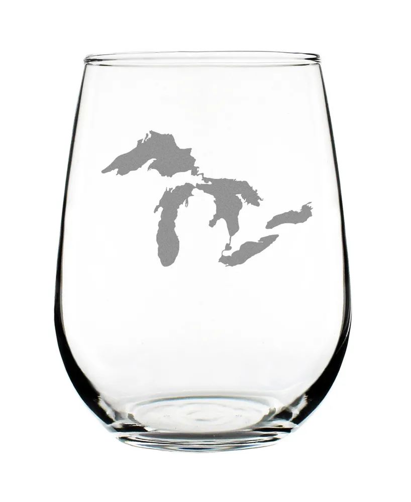 Bevvee Great Lakes Map Midwestern Gifts Stem Less Wine Glass, 17 oz