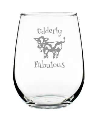 Bevvee Udderly Fabulous Funny Cow Gifts Stem Less Wine Glass, 17 oz