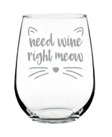 Bevvee Need Wine Right Meow Funny Cat Gifts Stem Less Wine Glass, 17 oz