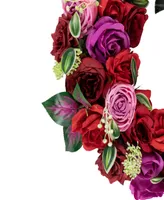 Northlight Mixed Rose Artificial Spring Floral Wreath, 24"