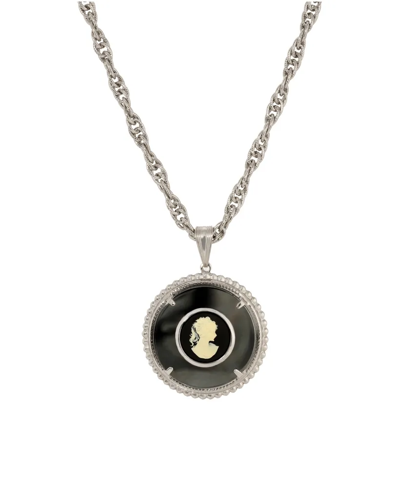 2028 Hematite Resin Round Cameo Necklace